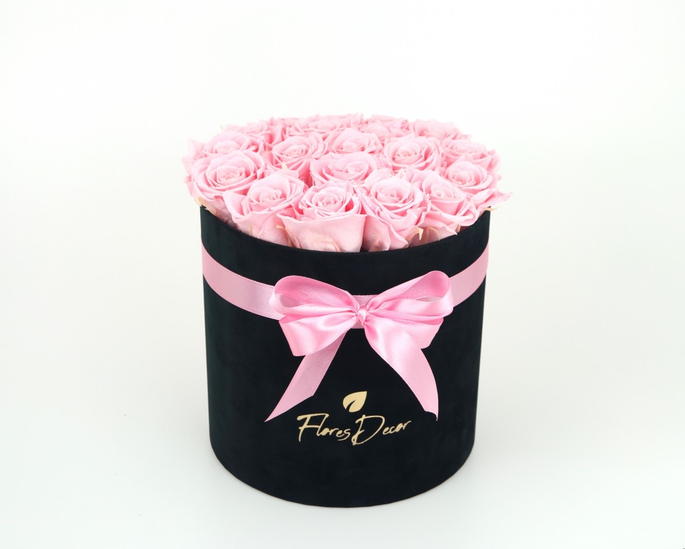Flower Box “XL“ różowa róża wieczna w czarnym pudełku